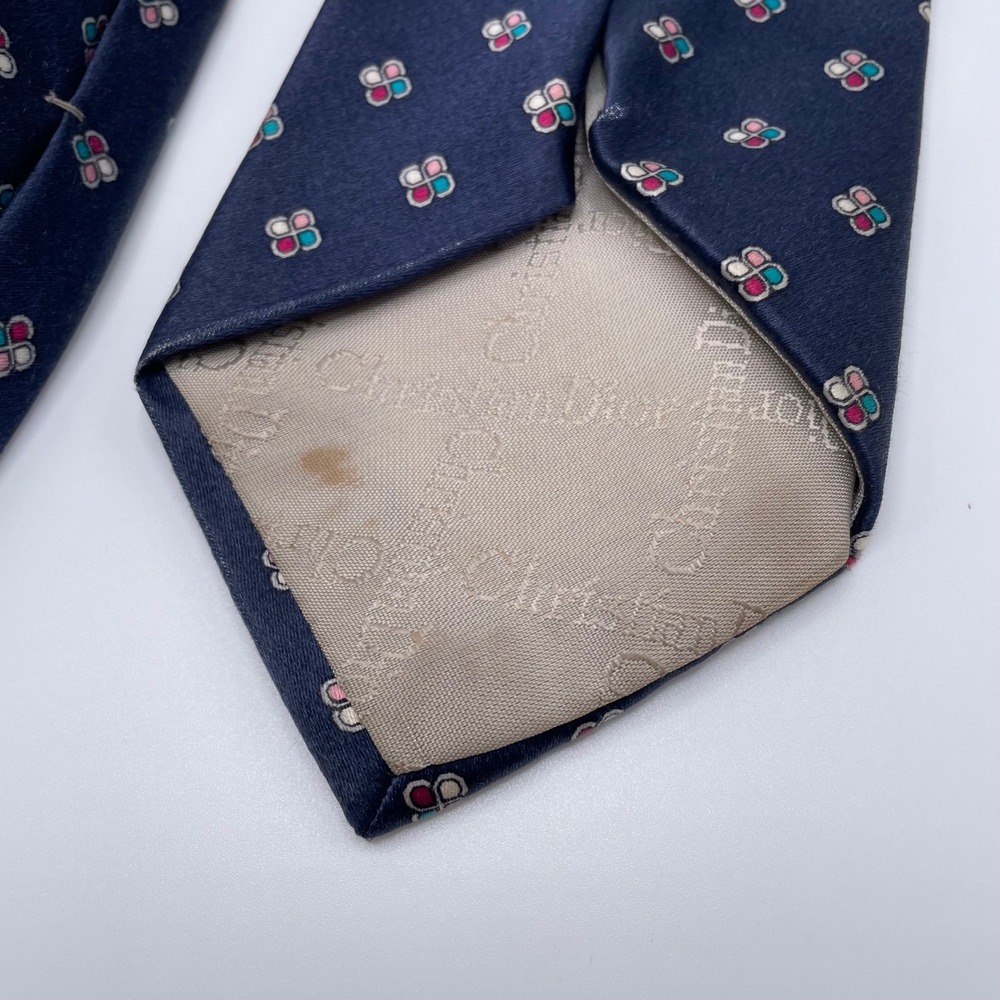 Christian Dior Silk Tie Geometric Flower Pattern Woven Italy Navy 3.75"W READ - Picture 5 of 5